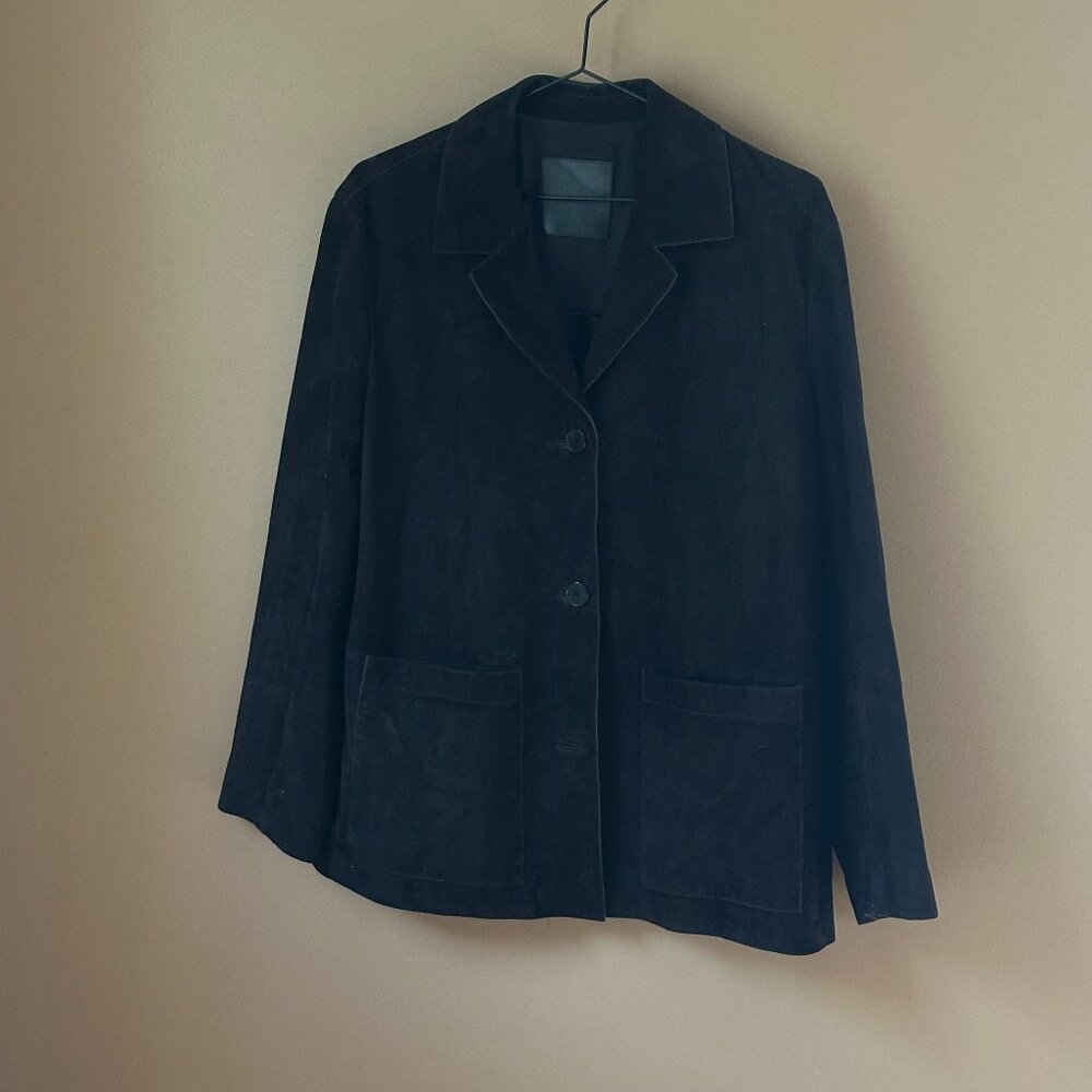 MASSIMO DUTTI DARK BROWN SUEDE LEATHER JACKET - SIZE SMALL